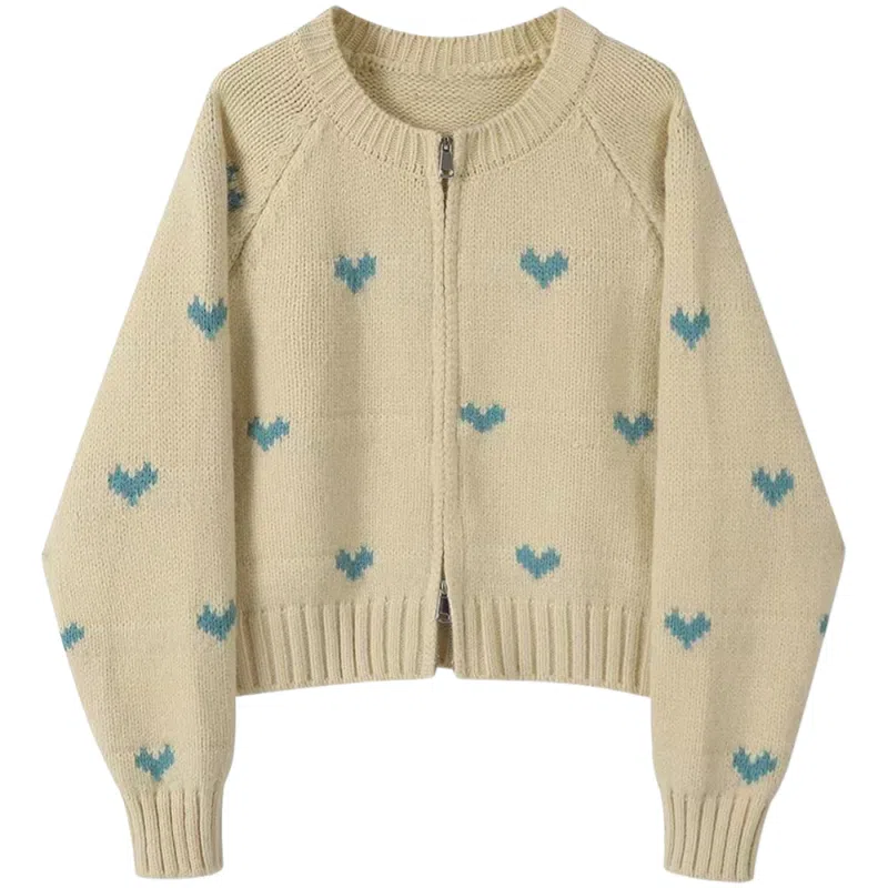 望莱仕 少女感爱心提花开衫小外套针织衫 女款