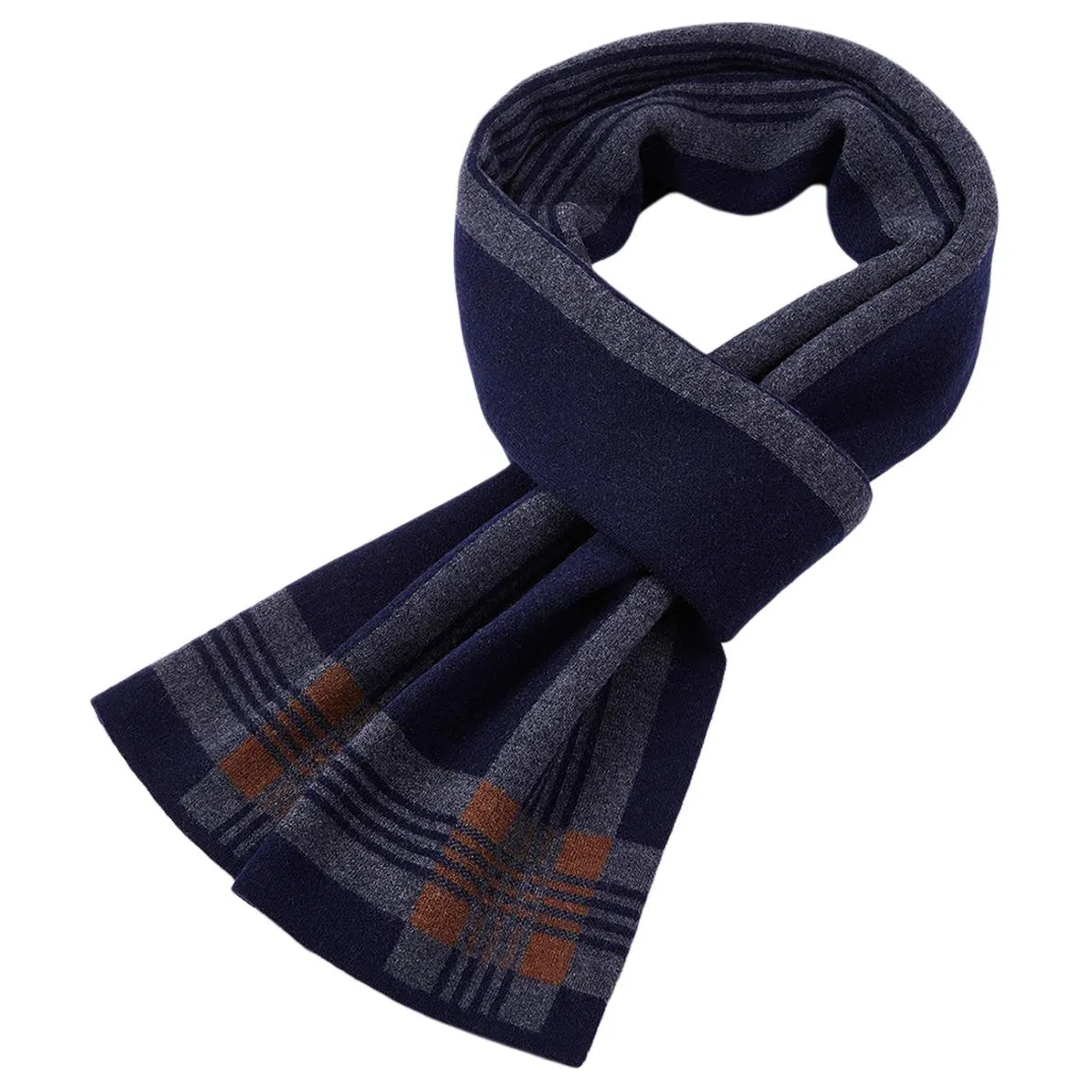 红豆 优雅柔软时尚保暖条纹格 棉羊毛 绒线围巾 男款