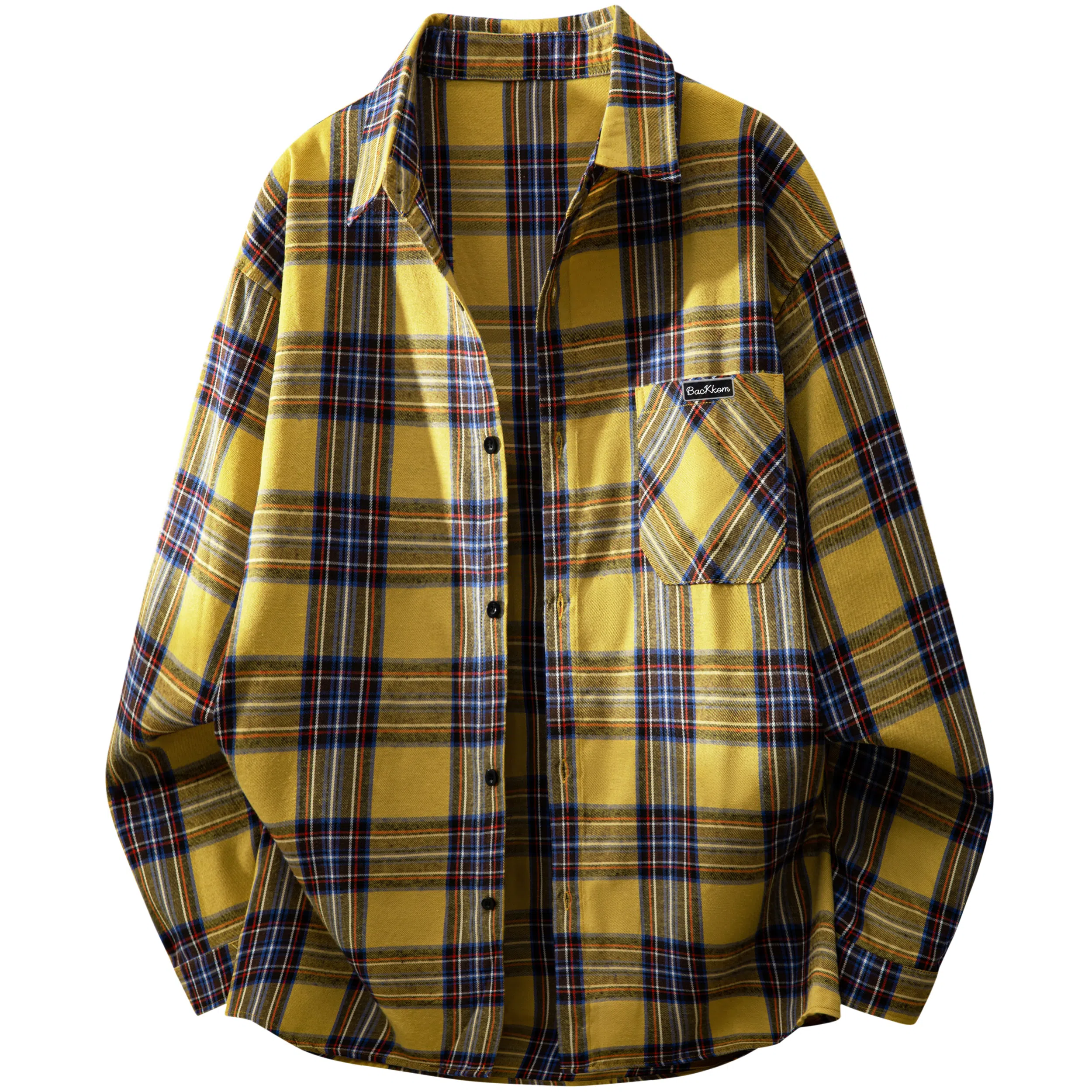 大卫贝肯 美式复古学院风字母百搭无性别主义格子宽松通勤休闲翻领长袖衬衫 男女同款