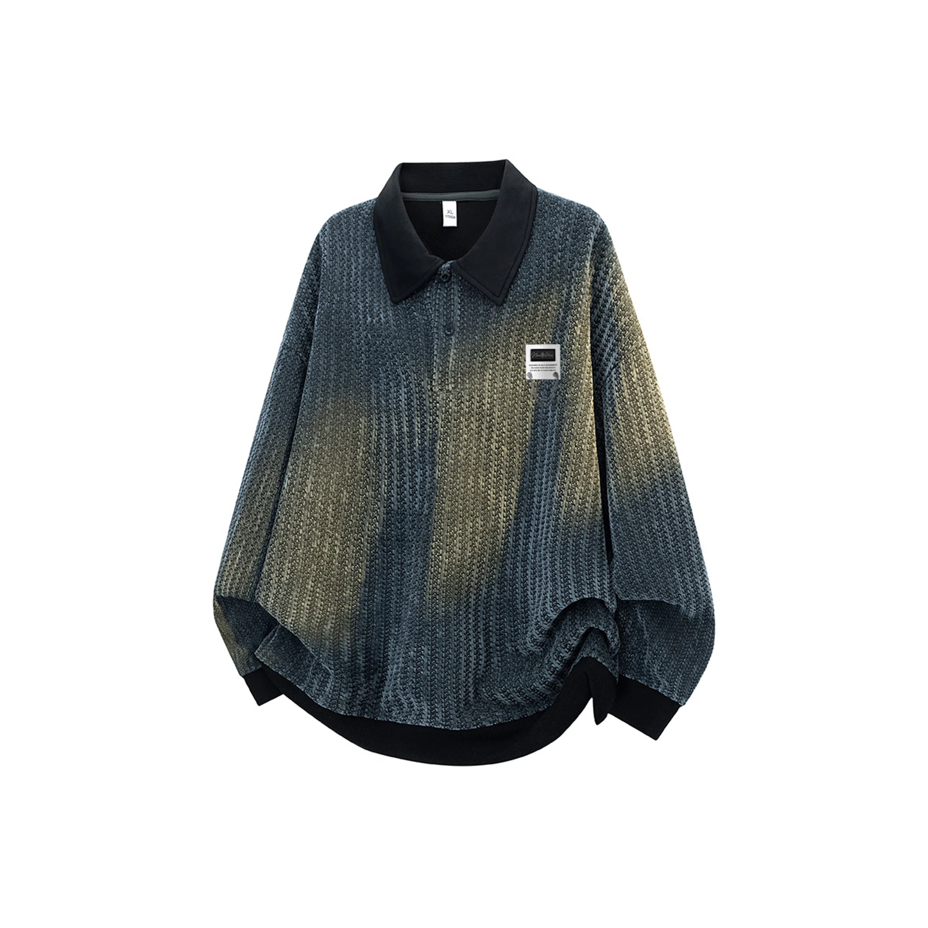 【明线撞色条纹早秋长袖】布客行 可拆卸别针美式复古高街轻奢老钱港风重磅慵懒垂感翻领落肩拼接宽松休闲舒适内搭外穿华棉卫衣 男女同款