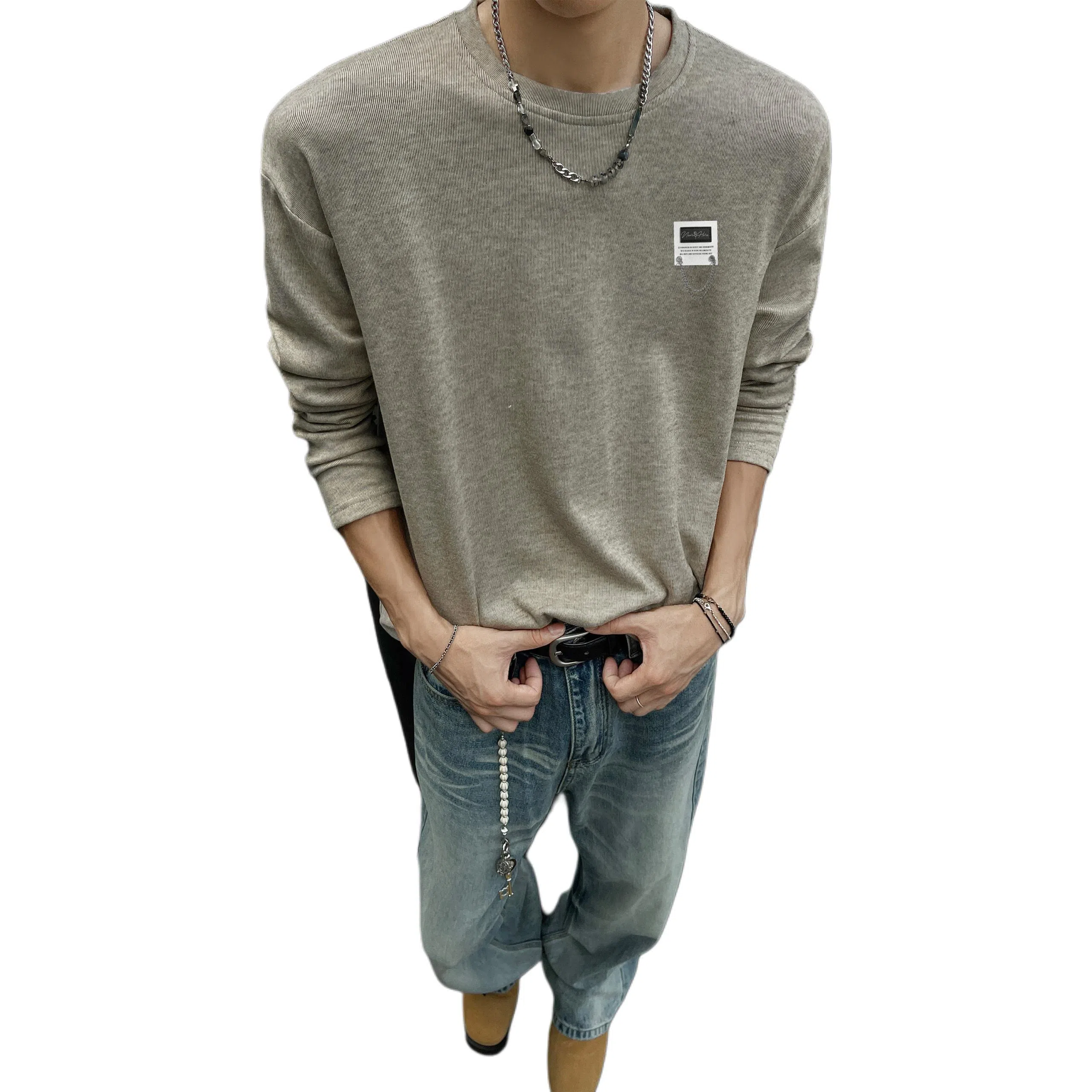 【可外穿打底保暖仿绵羊绒】布客行 美式复古高街轻奢老钱重磅慵懒垂感落肩港风宽松休闲舒适纯色基础百搭可内搭可拆卸胸针卫衣 男女同款