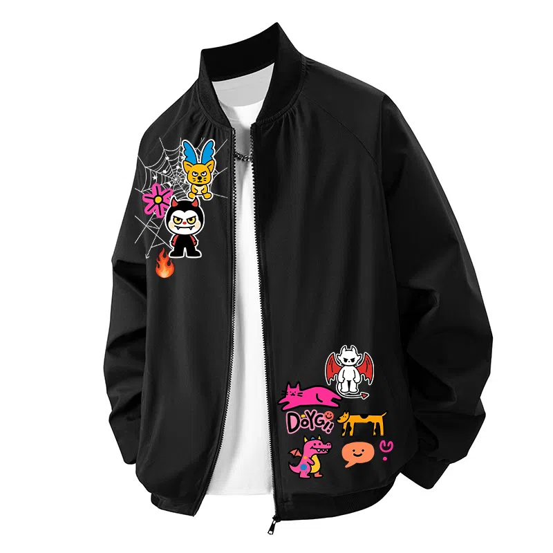 拾个壹先生 美式高街蜘蛛网字母印花多巴胺拼接贴图棒球服痞帅休闲夹克 男女同款