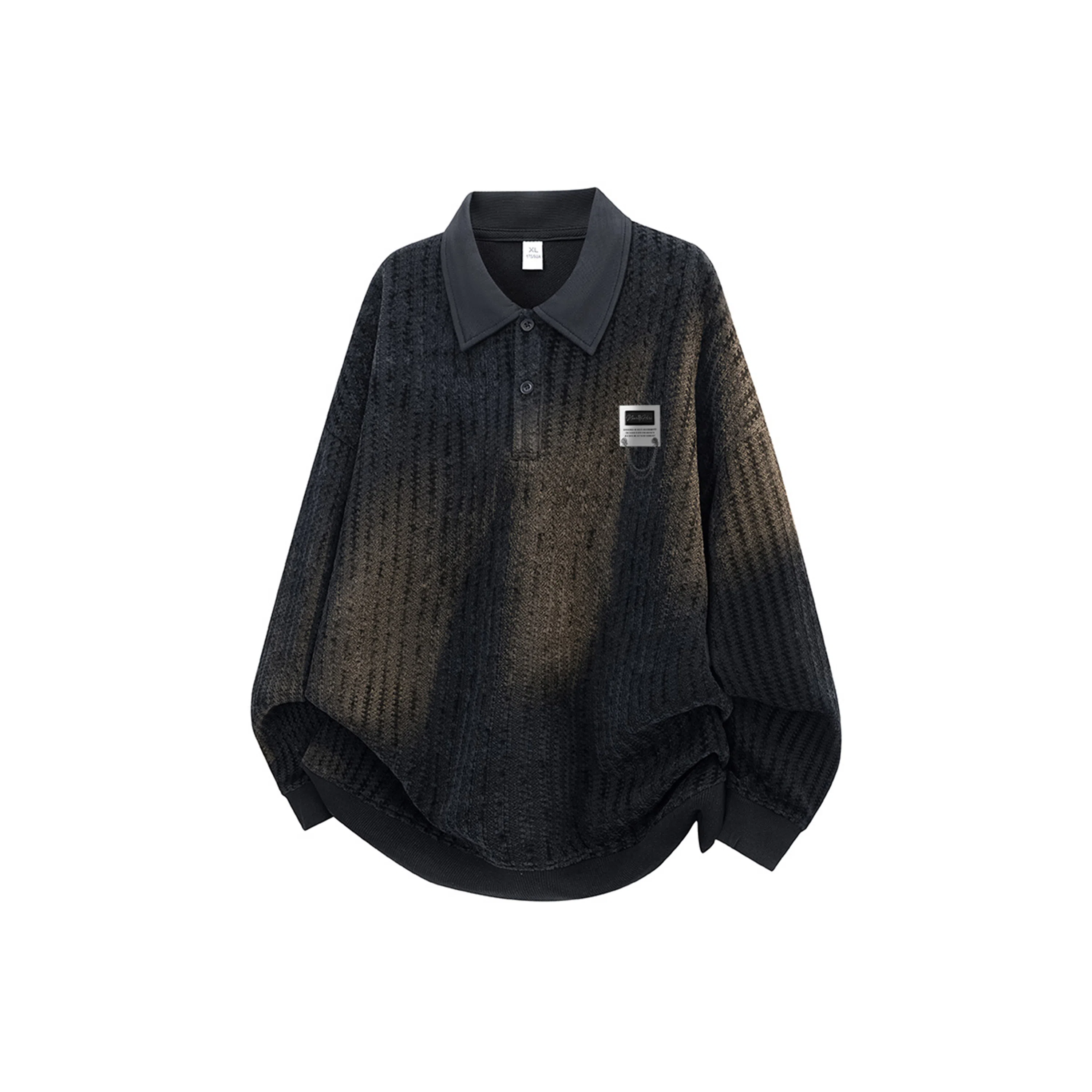 【明线撞色条纹早秋长袖】布客行 可拆卸别针美式复古高街轻奢老钱港风重磅慵懒垂感翻领落肩拼接宽松休闲舒适内搭外穿华棉卫衣 男女同款