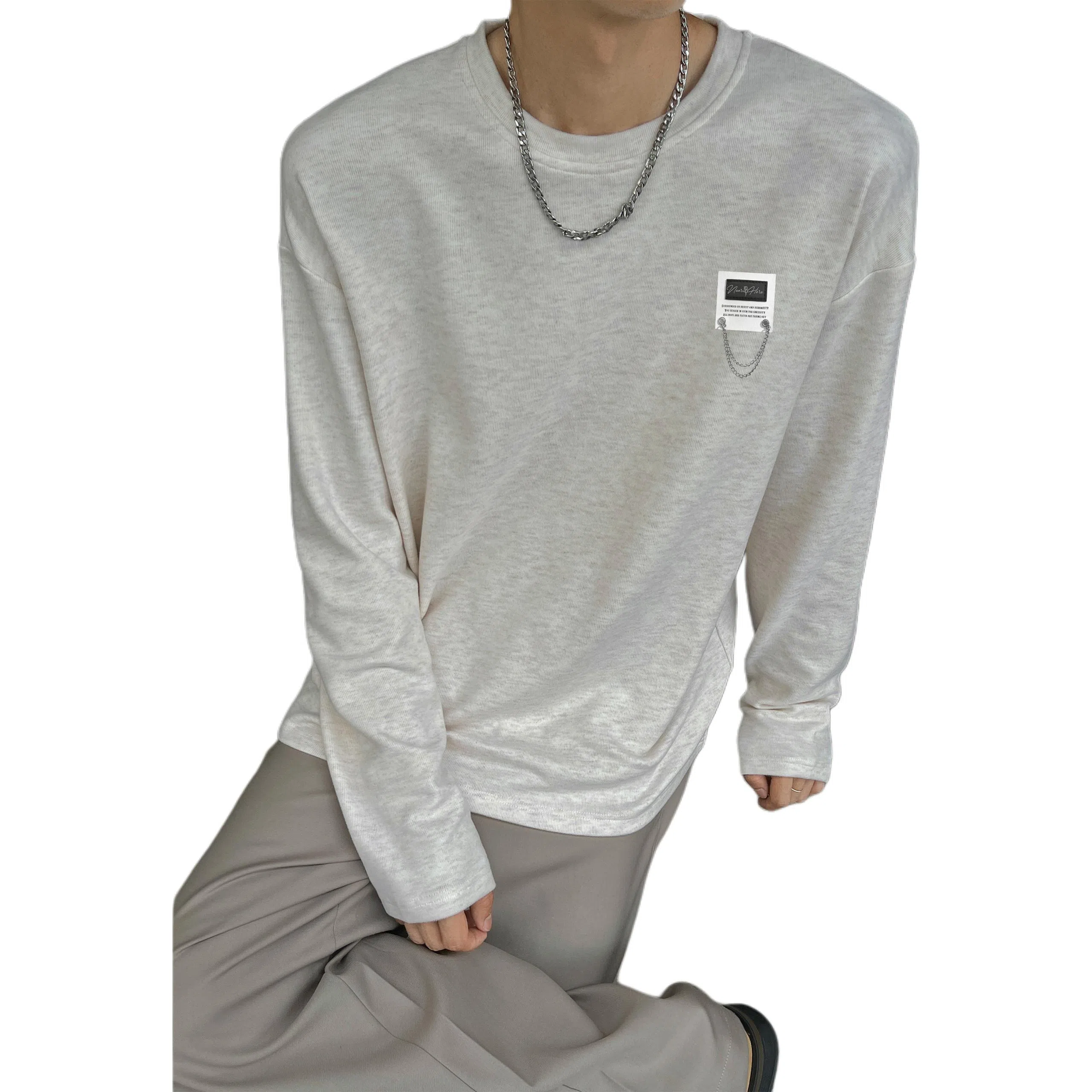 【可外穿打底保暖仿绵羊绒】布客行 美式复古高街轻奢老钱重磅慵懒垂感落肩港风宽松休闲舒适纯色基础百搭可内搭可拆卸胸针卫衣 男女同款