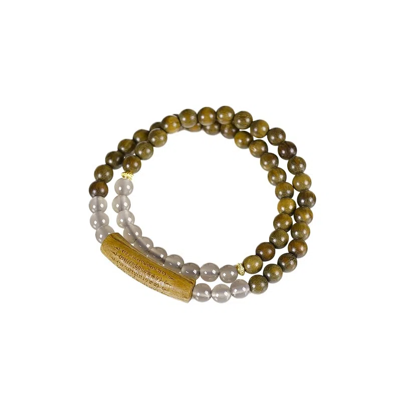 聆听花开 优雅新中式复古五条经轻奢高级感典雅小众简约精致文玩佛珠民族风盘玩文艺风日常百搭双圈手持#好运 绿檀 手串 男女同款情侣款