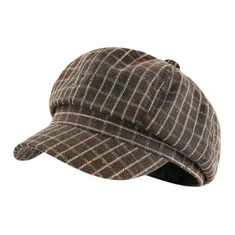 朵澜 格纹云朵八角韩系大头围文艺复古 腈纶 贝雷帽 女款