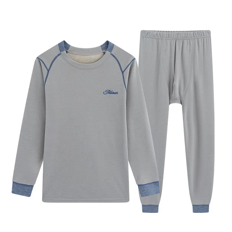 贴身领域 羊绒蚕丝初高中学生德绒发热青少年内衣男大童加厚秋衣秋裤保暖套装 男款