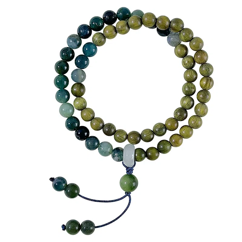 聆听花开 暮落观海民族风复古新中式国潮小众设计手持佛珠盘玩文玩禅意优雅精致好运百搭个性高级感 绿檀 手串 男女同款情侣款