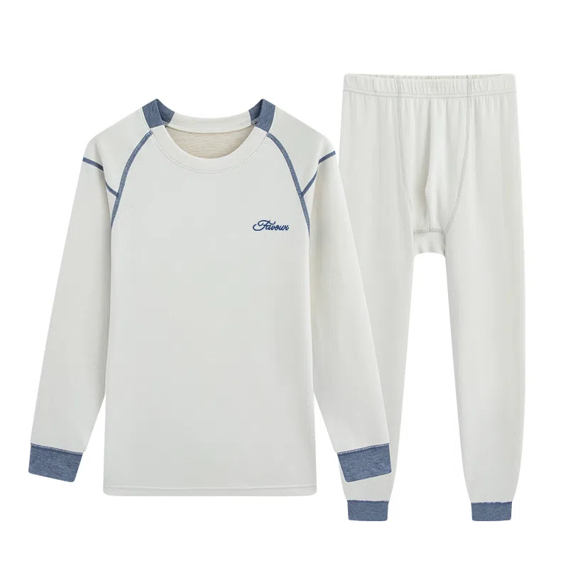 贴身领域 羊绒蚕丝初高中学生德绒发热青少年内衣男大童加厚秋衣秋裤保暖套装 男款