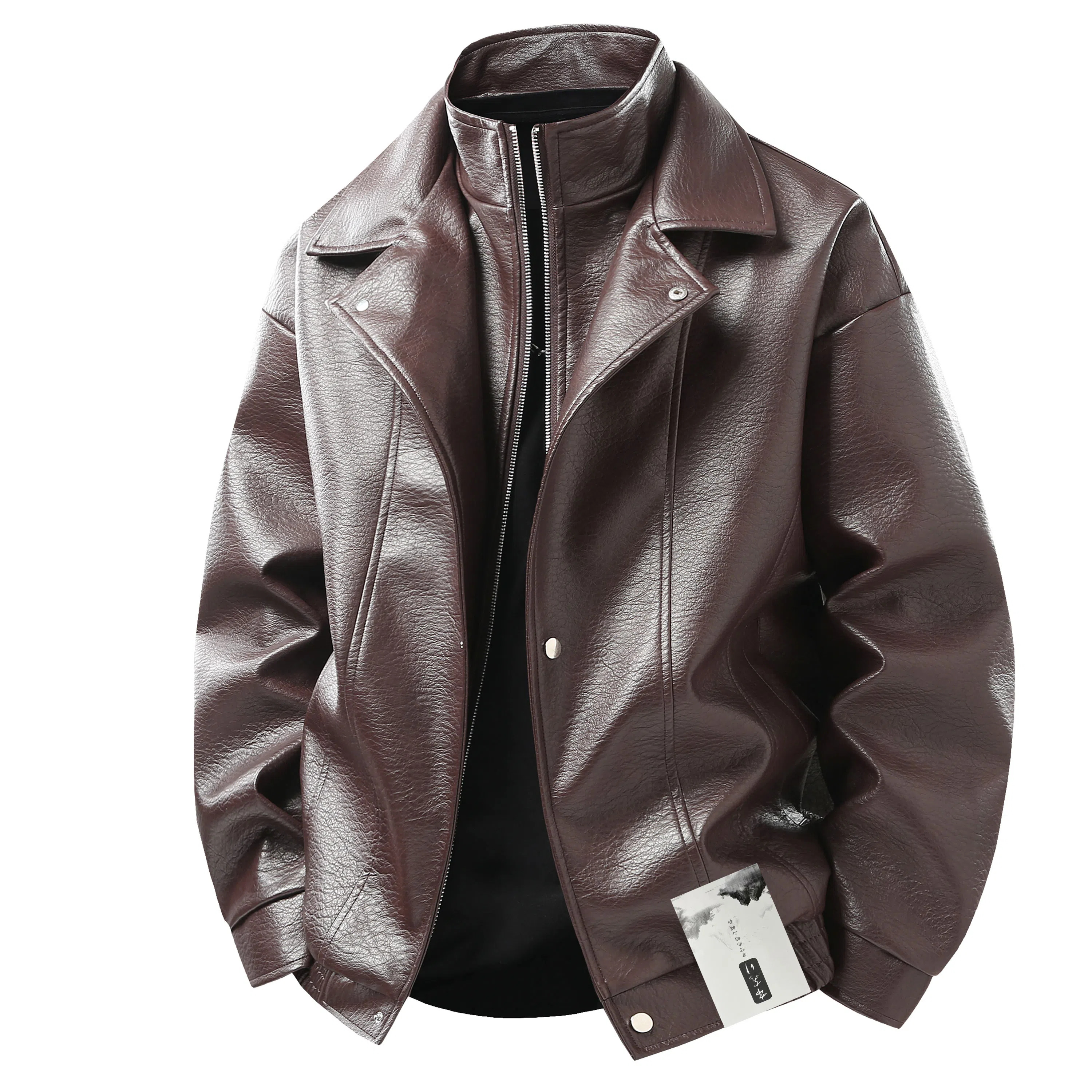 【老钱风高智感PU皮衣】布客行 飞行员教练机能服美拉德港高街休闲轻奢时尚痞帅翻领假两件落肩袖韩版百搭保暖防泼水工装夹克 男女同款