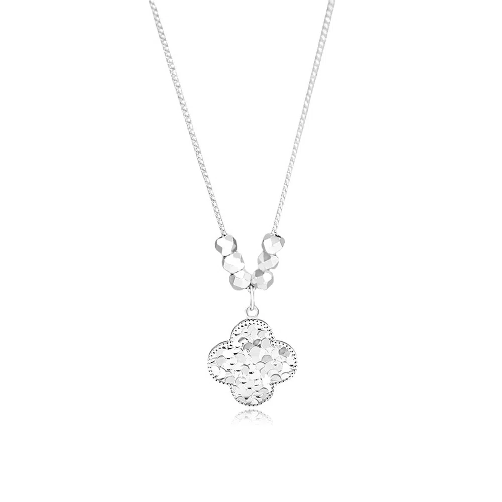 【S925银 好运四叶草】 七七银饰  碎冰冰爆闪转运珠新中式精致 优雅闪耀显白温柔甜美气质 百搭转运来财  纯银 项链 女款