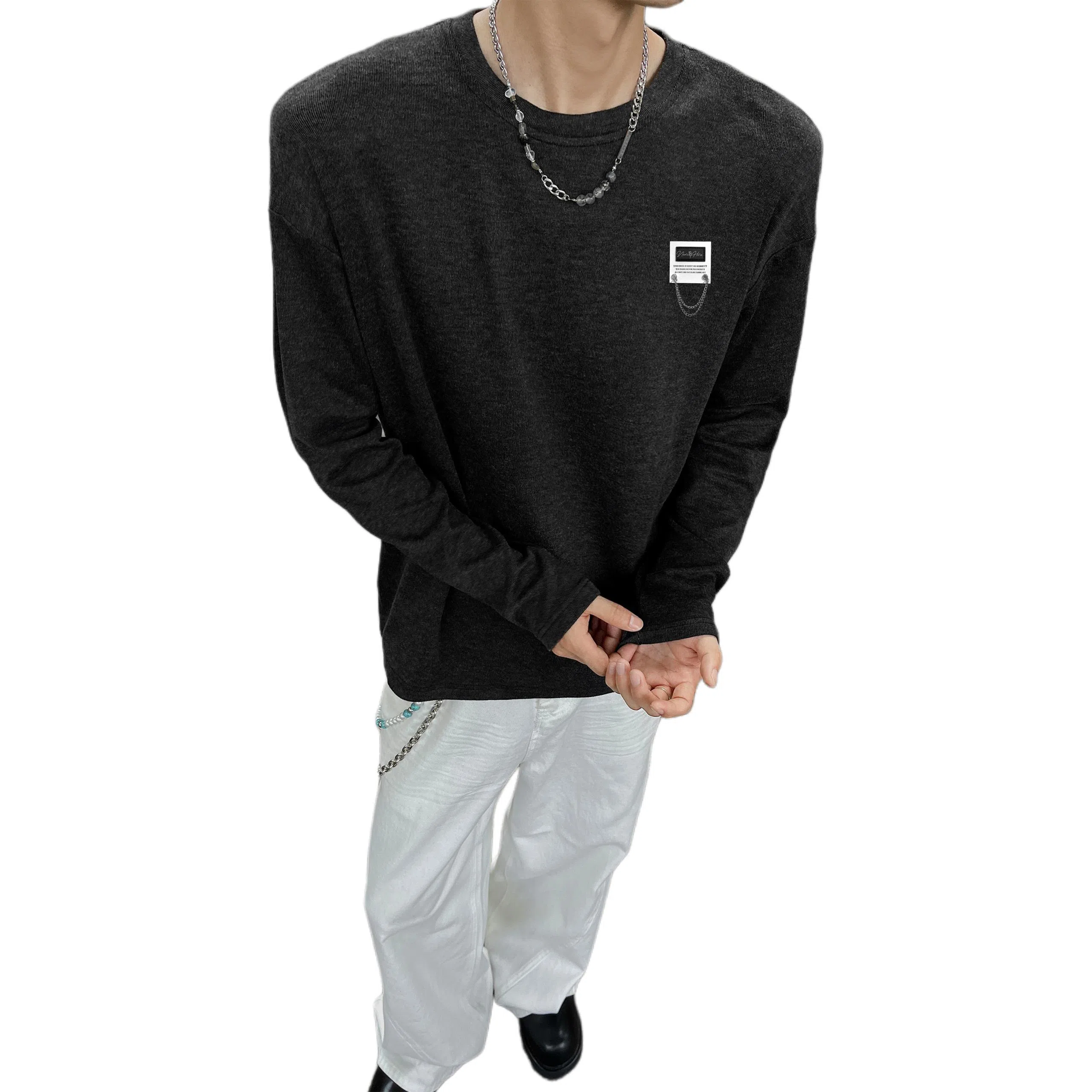 【可外穿打底保暖仿绵羊绒】布客行 美式复古高街轻奢老钱重磅慵懒垂感落肩港风宽松休闲舒适纯色基础百搭可内搭可拆卸胸针卫衣 男女同款