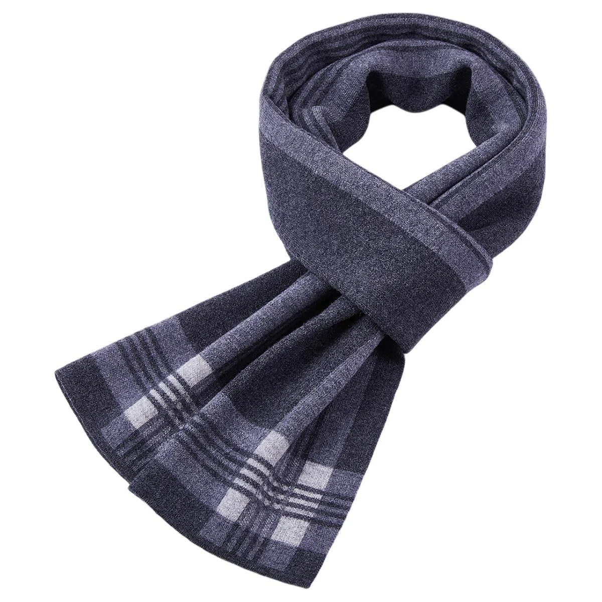 红豆 优雅柔软时尚保暖条纹格 棉羊毛 绒线围巾 男款