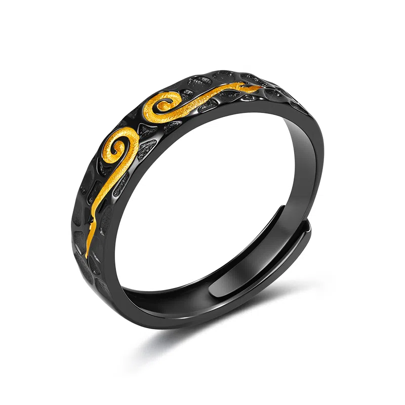 【999足银丨男士单戒】生而无畏 执着向前  匆匆那年 黑金潮流 自律尾戒 高级感 金箍设计 个性百搭 开口款 纯银 戒指 男款