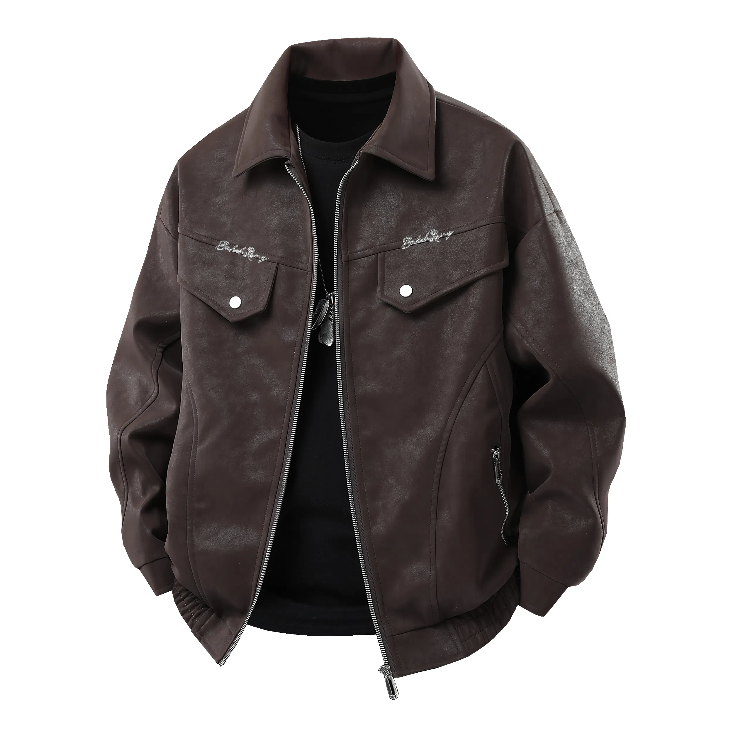 【高智感老钱风PU皮衣】布客行 机能风飞行员教练服美拉德港风高街休闲轻奢痞帅翻领落肩袖韩版百搭防风防泼水工装夹克 男女同款