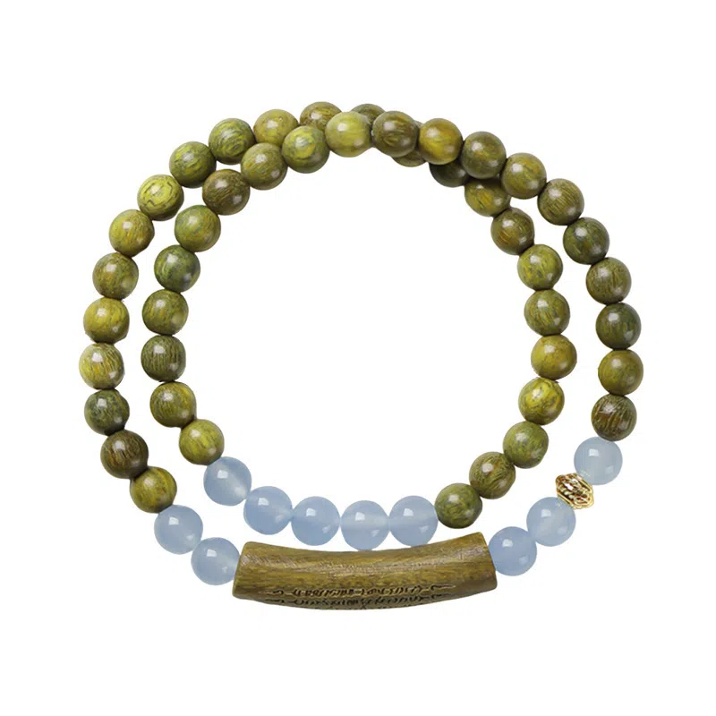 聆听花开 新中式复古佛珠国风文玩设计感小众轻奢高级感民族风招财纳福优雅日常双圈吉祥如意手饰礼盒装#好运 绿檀 手串 男女同款情侣款