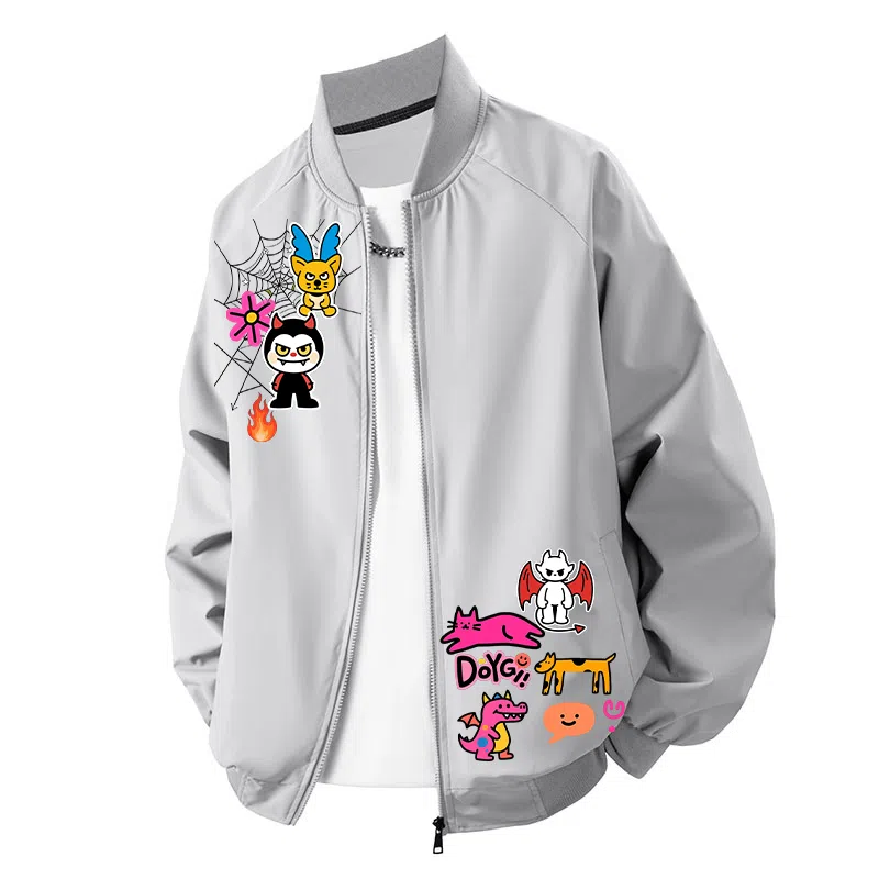 拾个壹先生 美式高街蜘蛛网字母印花多巴胺拼接贴图棒球服痞帅休闲夹克 男女同款