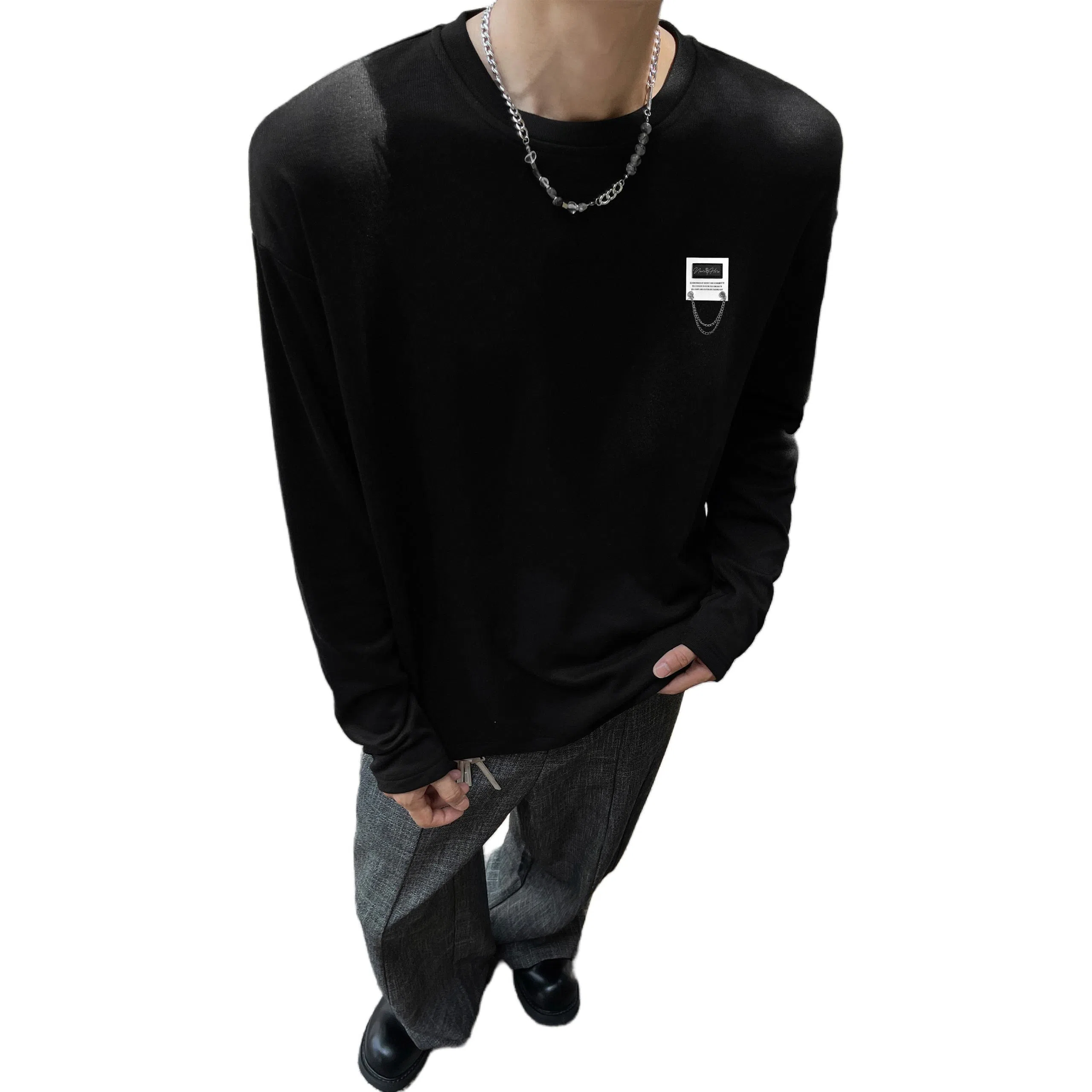 【可外穿打底保暖仿绵羊绒】布客行 美式复古高街轻奢老钱重磅慵懒垂感落肩港风宽松休闲舒适纯色基础百搭可内搭可拆卸胸针卫衣 男女同款