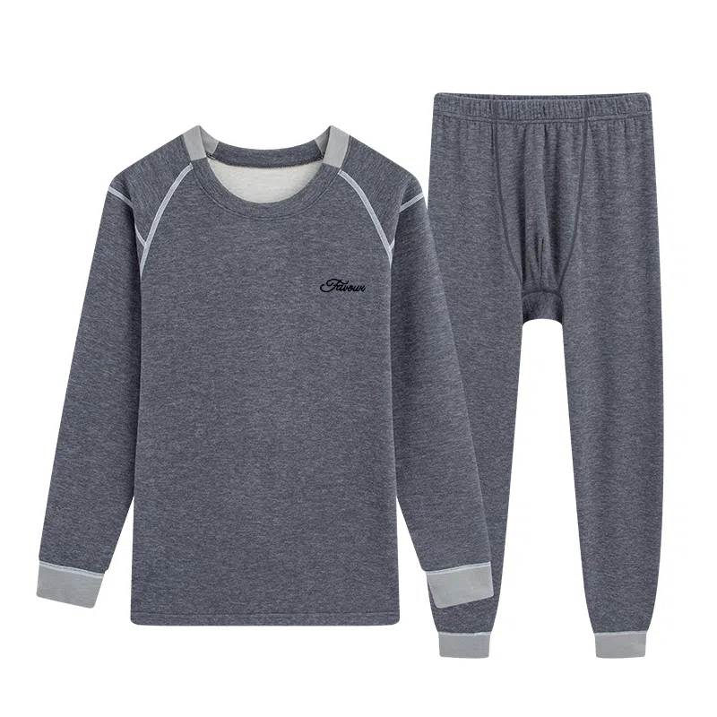 贴身领域 羊绒蚕丝初高中学生德绒发热青少年内衣男大童加厚秋衣秋裤保暖套装 男款