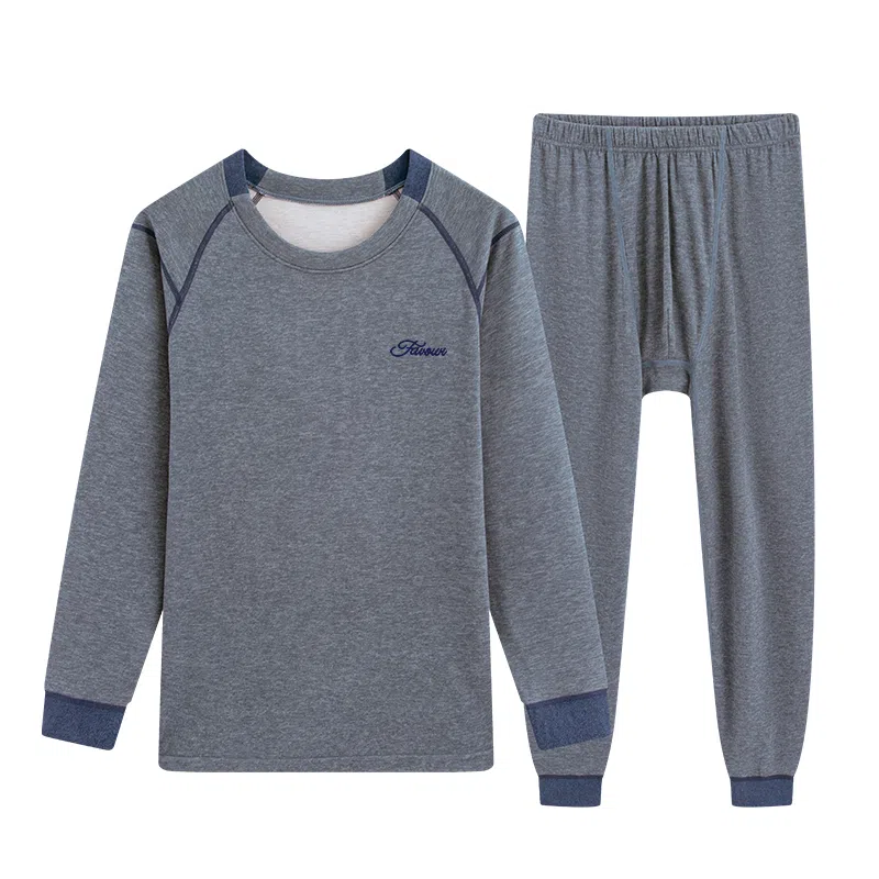 贴身领域 羊绒蚕丝初高中学生德绒发热青少年内衣男大童加厚秋衣秋裤保暖套装 男款