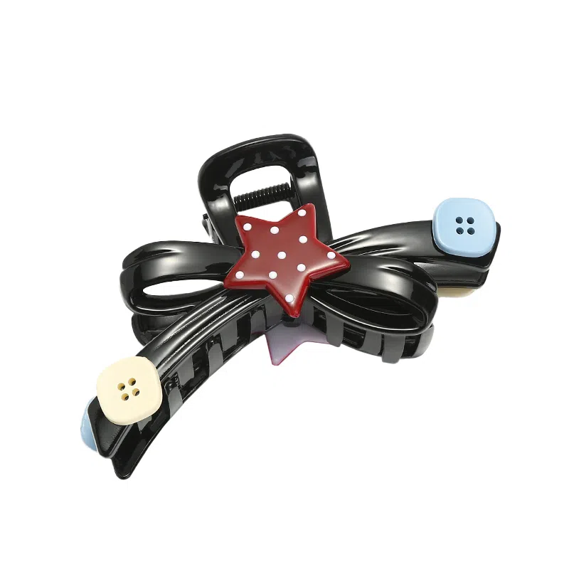 如花梦 可爱万岁 趣味撞色波点星星纽扣蝴蝶结盘发鲨鱼夹#好运 亚克力 发夹 女款