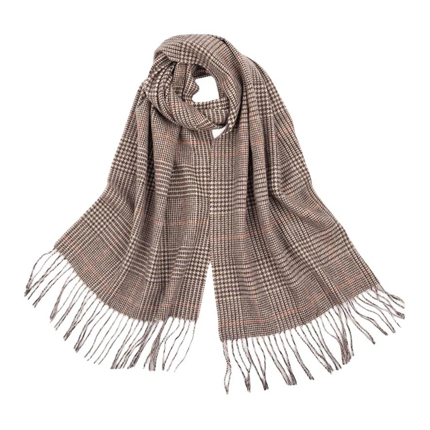 红豆 品牌千鸟格格子条纹时尚百搭经典 羊毛 绒线围巾 男女同款情侣款