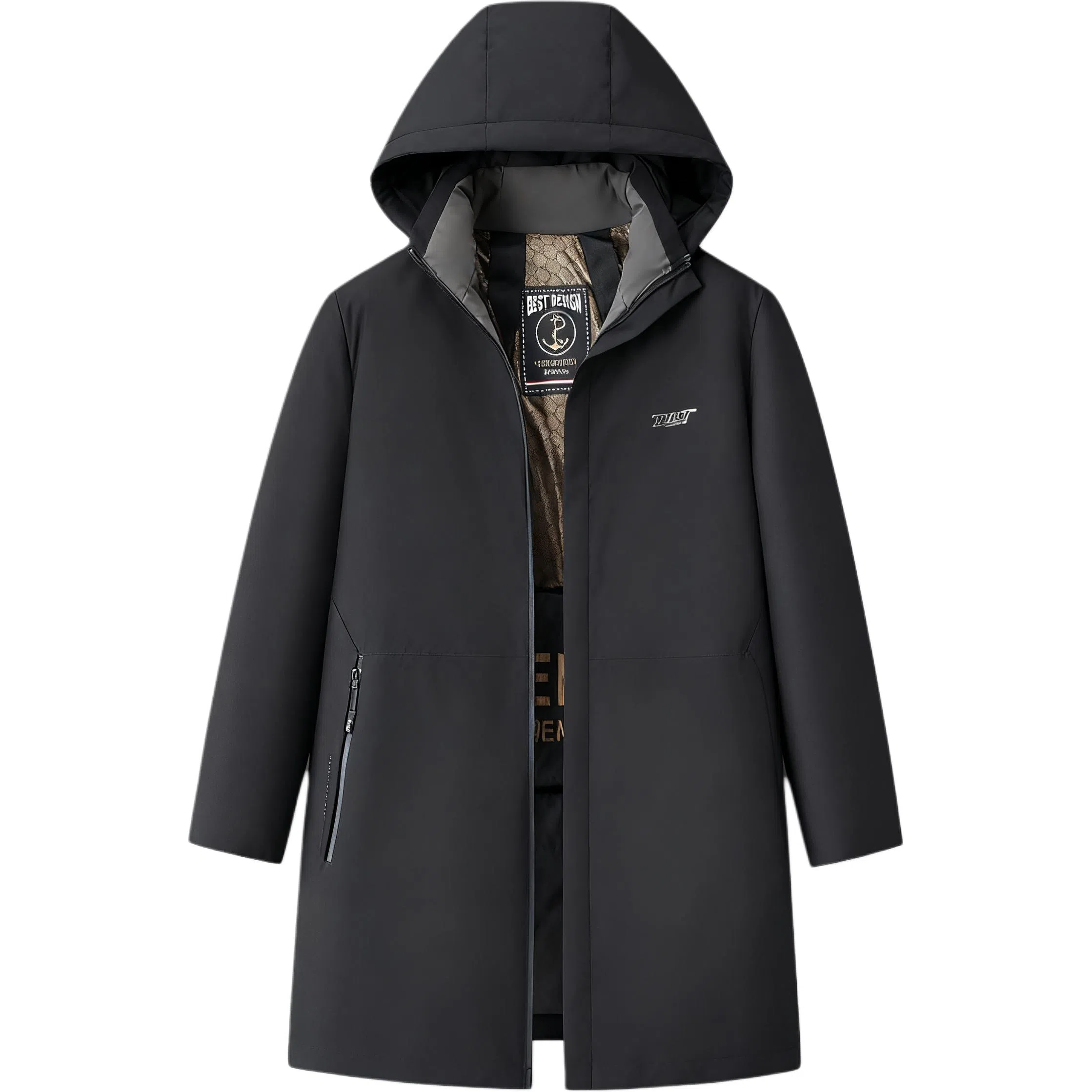 老爷车 男装冬季中长款连帽爆款纯色防风保暖简约商务休闲外套棉服 男款