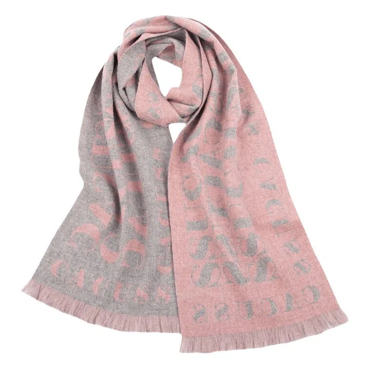 红豆 字母提花绣花保暖粉灰 羊毛 绒线围巾 男女同款情侣款