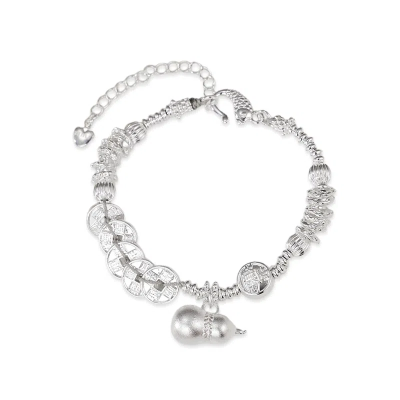 老福黄金 五帝钱葫芦盘缠手饰 招财纳福国潮新中式 甜美显白时尚高级感 日常通勤办公百搭#好运 合金 手链 女款