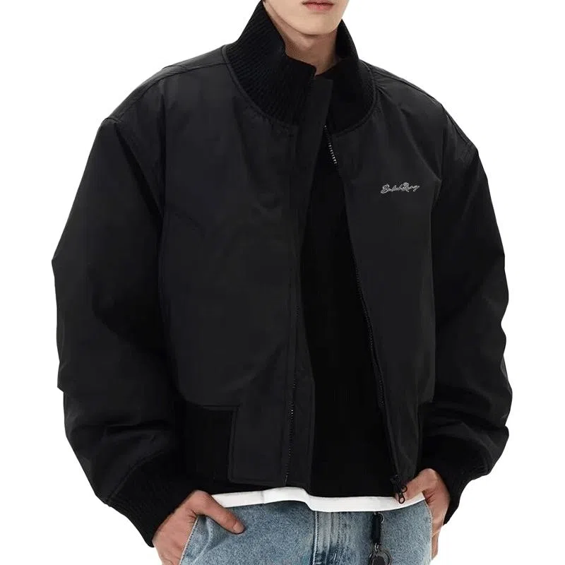 布客行 纯色拉链廓形立领短款美式复古高街狂野叛逆顺滑细腻材质防风保暖通勤日常百搭潮酷街头夹克 男女同款