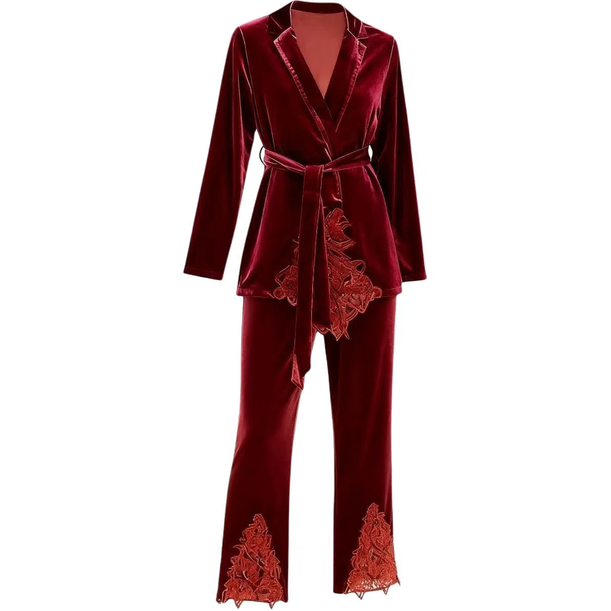 秀黛 秋冬款女丝绒蕾丝家居服两件套睡衣套装 女款