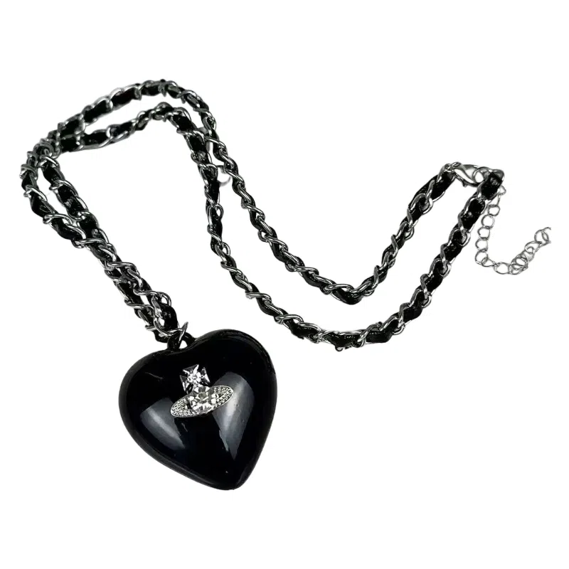 尚先生 黑色爱心秋冬时尚百搭轻奢感 木 项链 女款