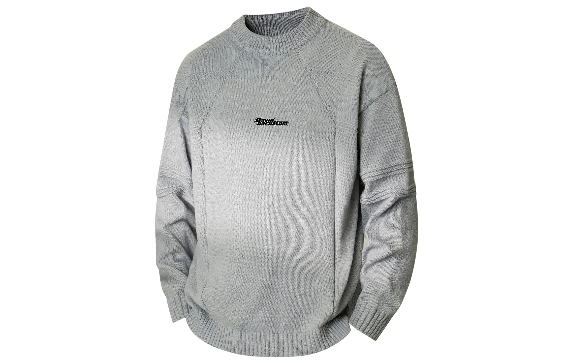 大卫贝肯 美式复古简约高级感双缝坑纹拼接重组街头无性别主义套头针织线衣品牌英文印花圆领打底毛衣 男女同款