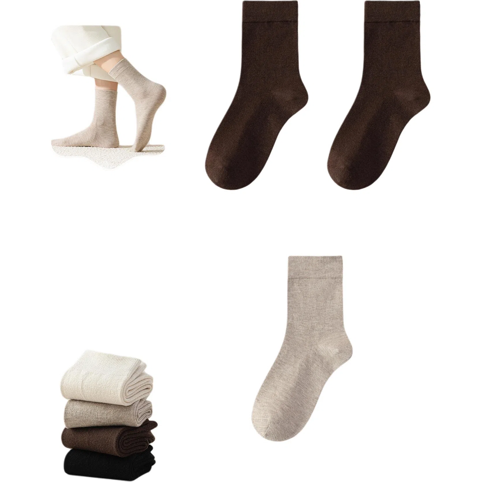 妮轻 羊毛秋冬加厚纯色简约中筒袜 女款