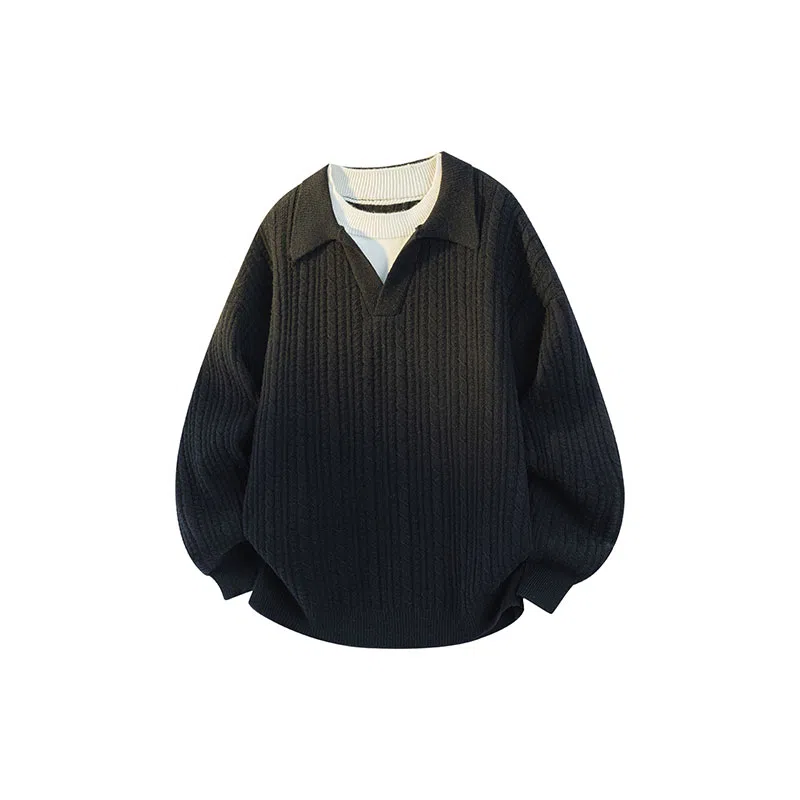 欧迪芬 美式圆领女秋冬季绵羊毛假两件内搭简约翻领毛衣 女款