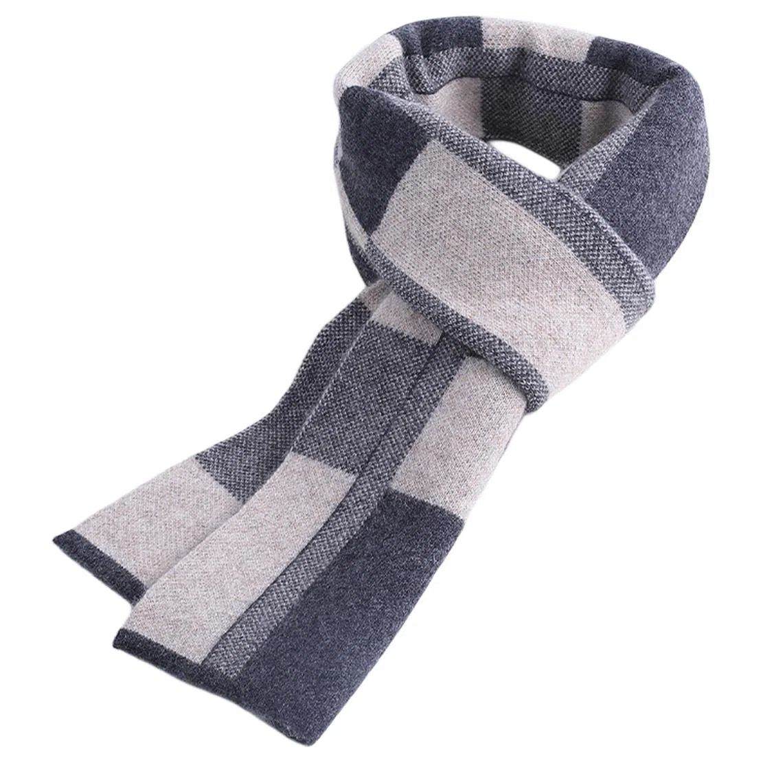 红豆 时尚柔软多变百搭格纹保暖 混纺 绒线围巾 男款