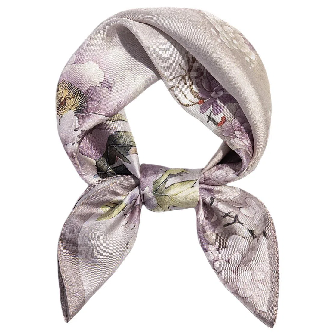 一米画纱 优雅中式花朵图案精致真丝材质高品质斜纹绸印花方巾如画系列 桑蚕丝 丝巾 女款