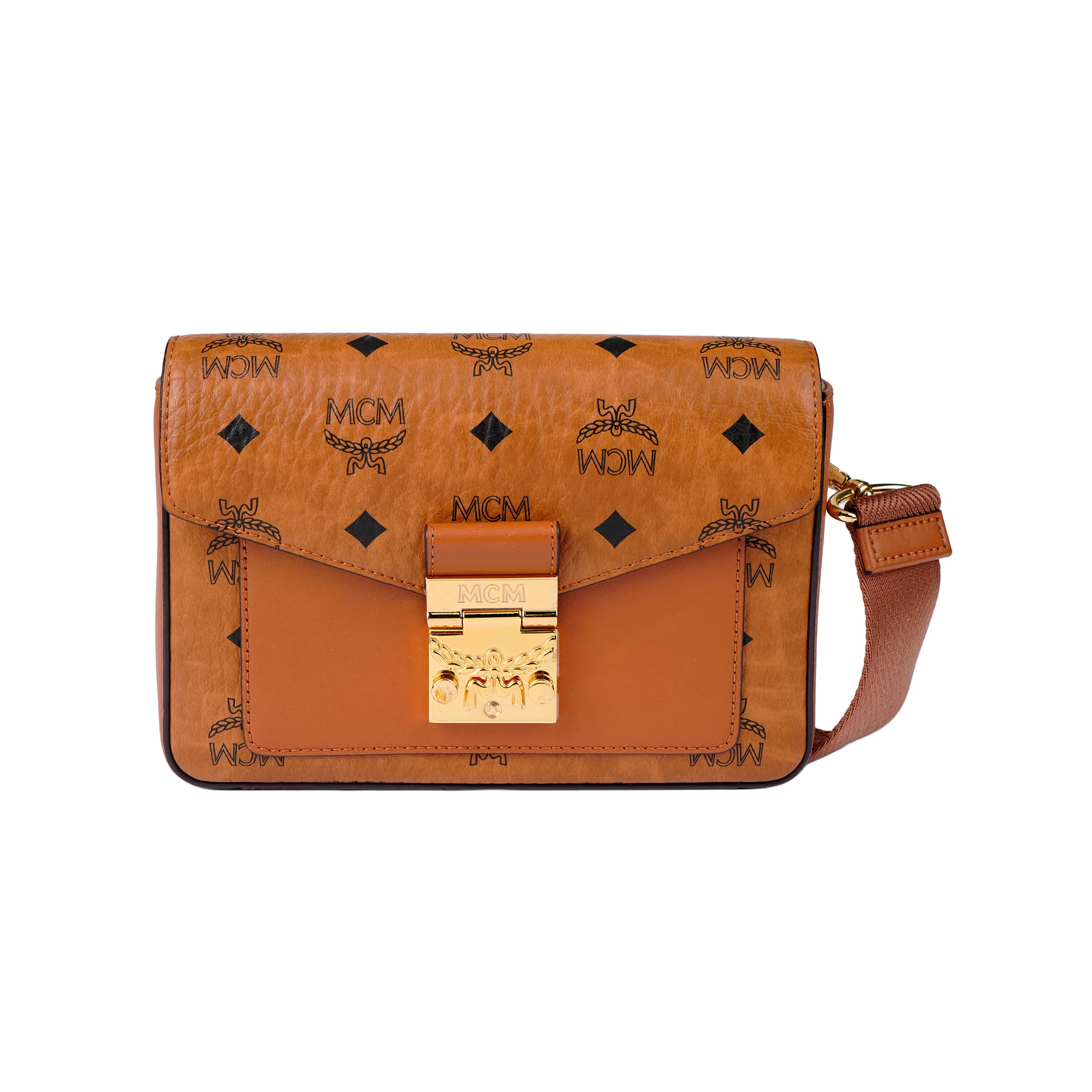 MCM Millie Visetos Envelope Bag Small Cognac