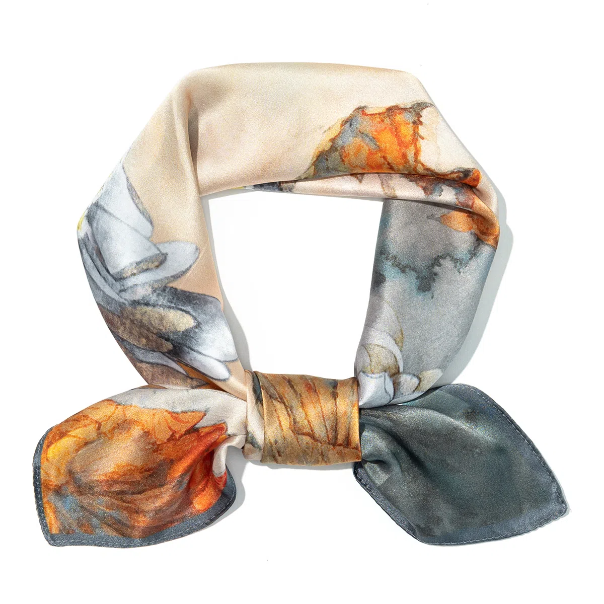 一米画纱 丝绸质感花卉图案国风印花真丝方巾踏青郊游装饰领巾拍照搭配 桑蚕丝 丝巾 女款