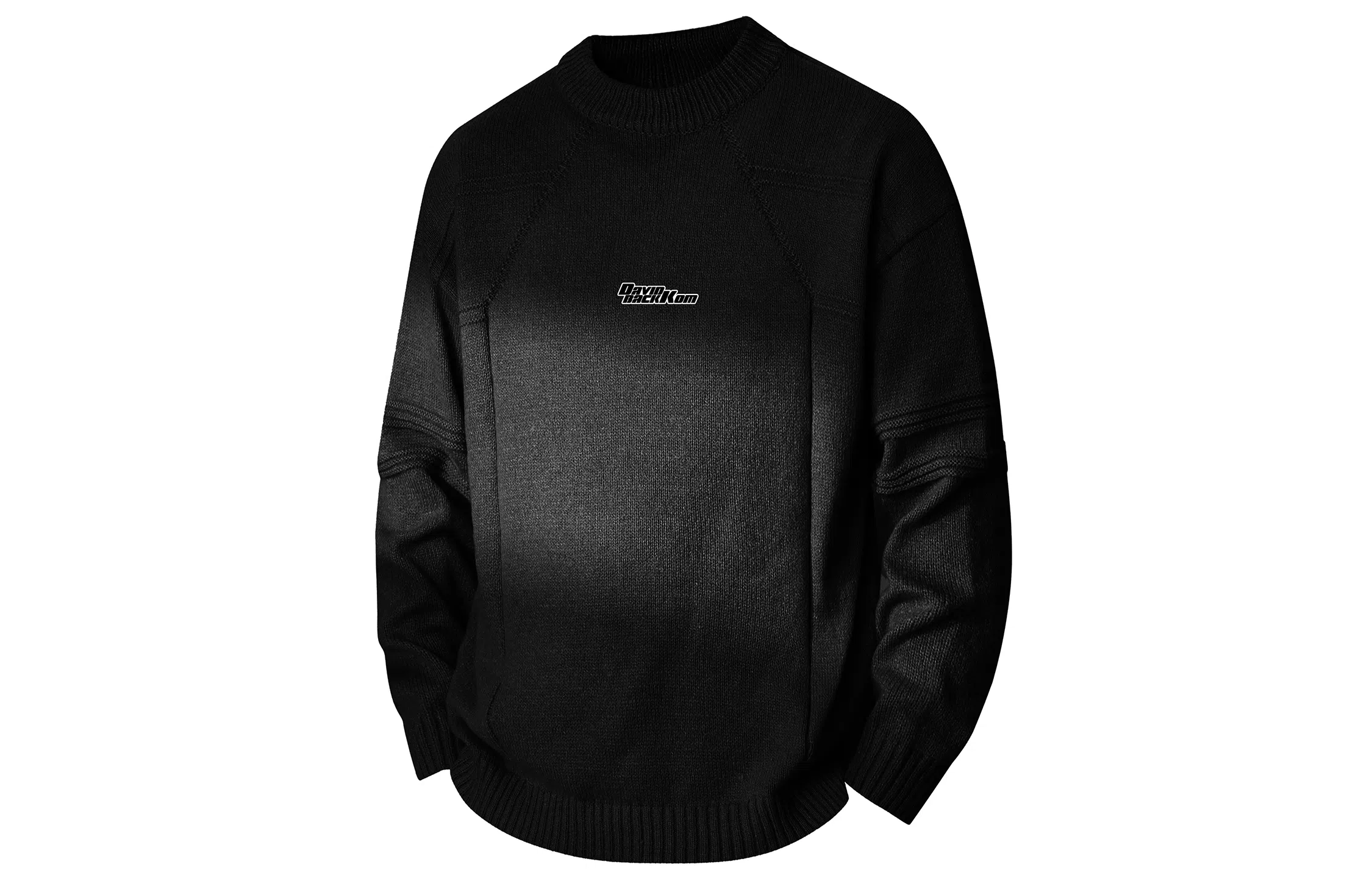 大卫贝肯 美式复古简约高级感双缝坑纹拼接重组街头无性别主义套头针织线衣品牌英文印花圆领打底毛衣 男女同款