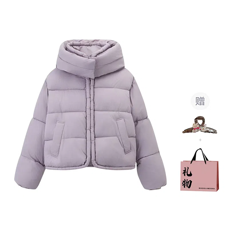 柏黛妃 纯色宽松连帽立领长袖棉服 女款