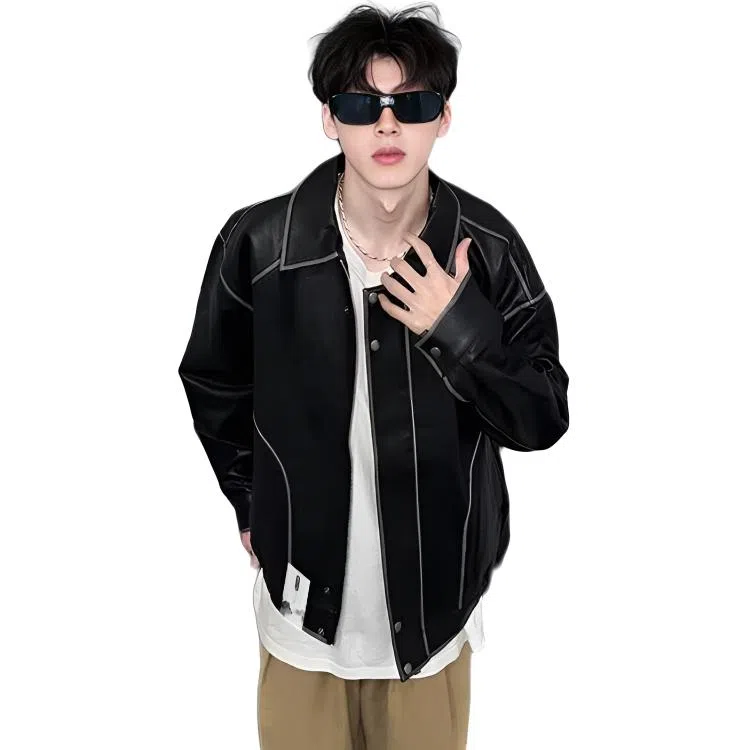 布客行 【复古废土风做旧拉链皮衣】酷飒不羁狂野硬朗摇滚机车叛逆霸气有型水洗质感翻领宽松廓形风格高级感日常夹克 男女同款