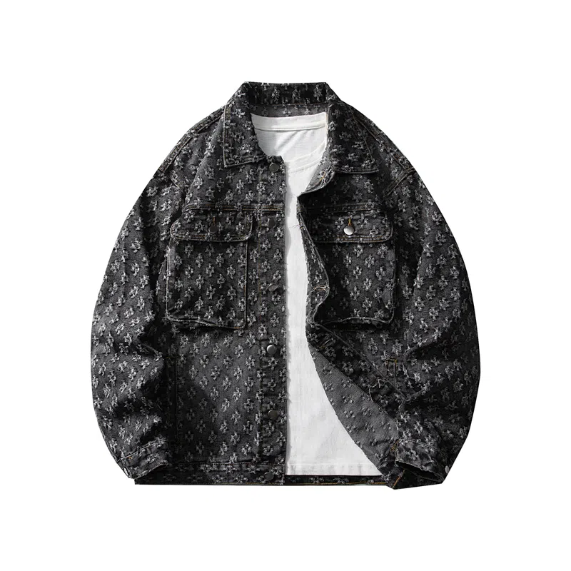 【dme】 时尚潮流立体印花设计感宽松百搭水洗做旧百搭长袖牛仔外套 男女同款