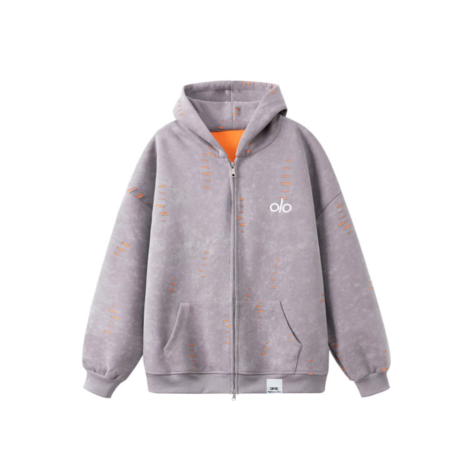 【dme】 潮牌复古美式重磅宽松设计刺绣磨破连帽外套男秋款时尚情侣百搭中性休闲卫衣帽衫 男女同款