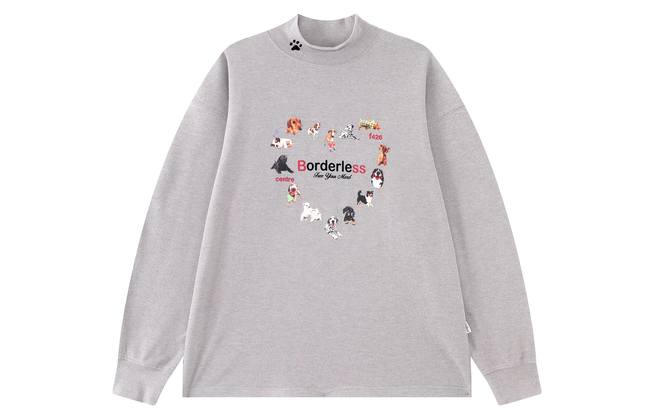F426 Turtleneck Heart Print Long Sleeve Tee