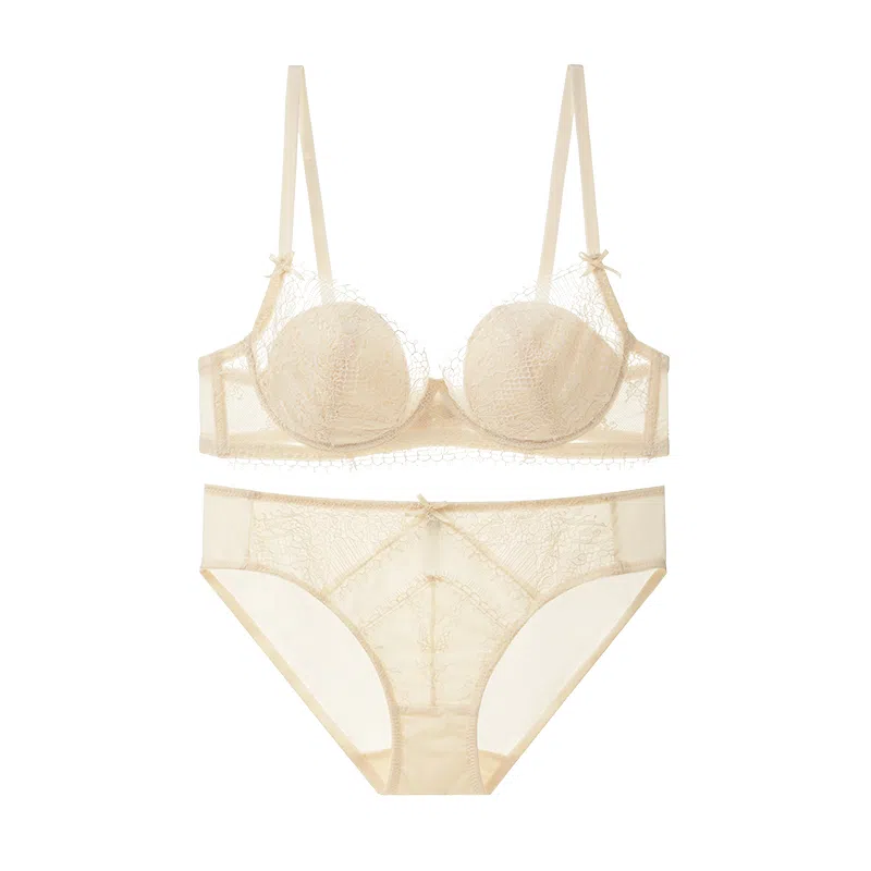 内在密码 法式蕾丝文胸女薄款胸大显小软钢圈上托防下垂纯欲性感罩内衣裤套装 女款