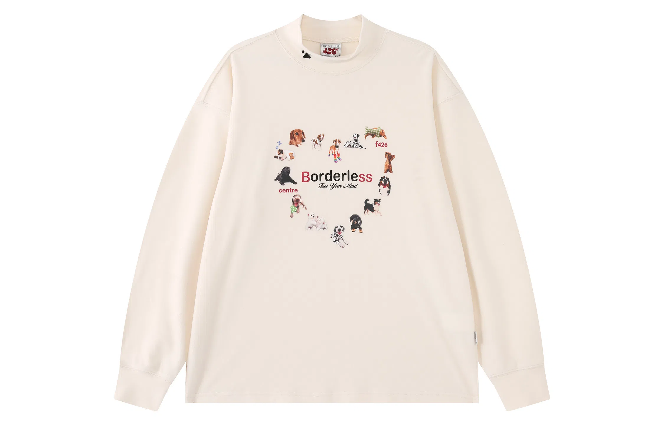 F426 Turtleneck Heart Print Long Sleeve Tee