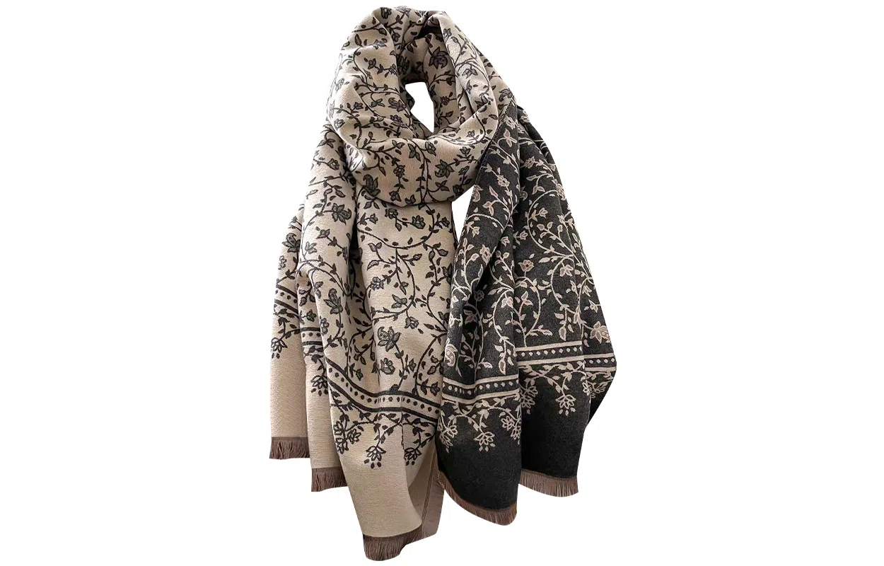 优幽兰 韩版轻奢高级感长款双面外搭两用披肩秋冬季加厚保暖百搭时尚设计感小碎花围脖保暖潮 仿羊绒 绒线围巾 女款