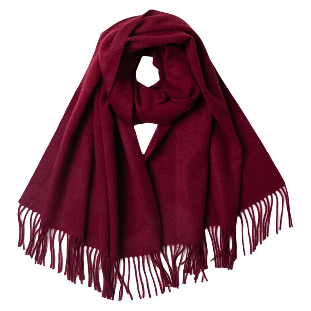 红豆 品牌绒毛混纺素色纯色水纹披肩柔软舒适保暖流苏 绵羊毛 绒线围巾 男女同款情侣款