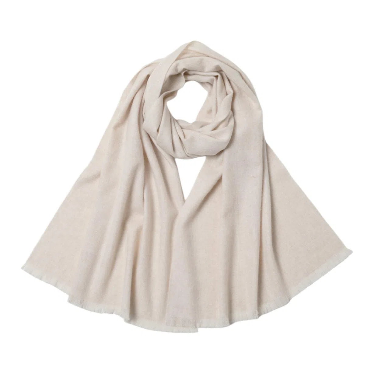 红豆 梭织粗纺水纹斜纹纯色米色简约百搭保暖 山羊绒 绒线围巾 男女同款情侣款